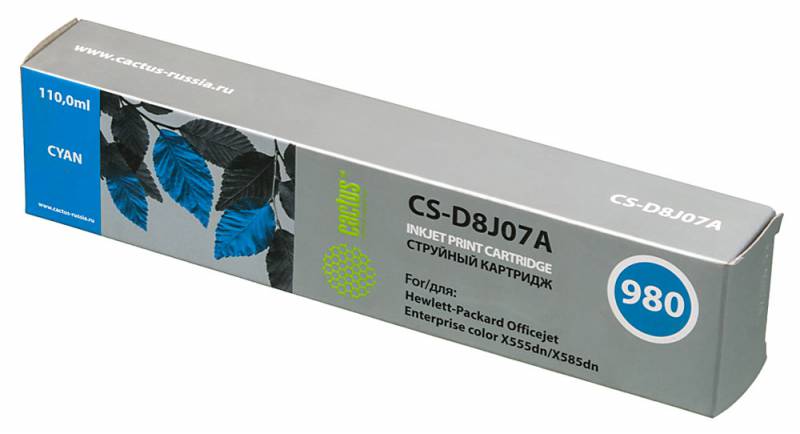 Картридж струйный Cactus CS-D8J07A №980 синий (110мл) для HP OJC X555dn/X585dn