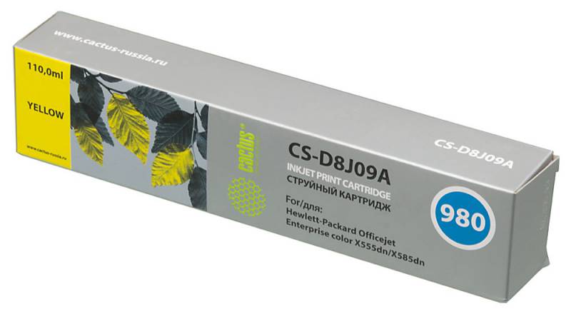 Картридж струйный Cactus CS-D8J09A №980 желтый (110мл) для HP OJC X555dn/X585dn
