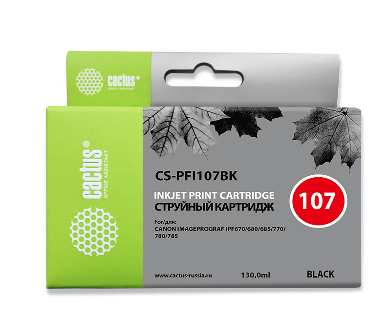 Картридж струйный Cactus CS-PFI107BK черный (130мл) для Canon IP iPF670/iPF680/iPF685/iPF770/iPF780/iPF785